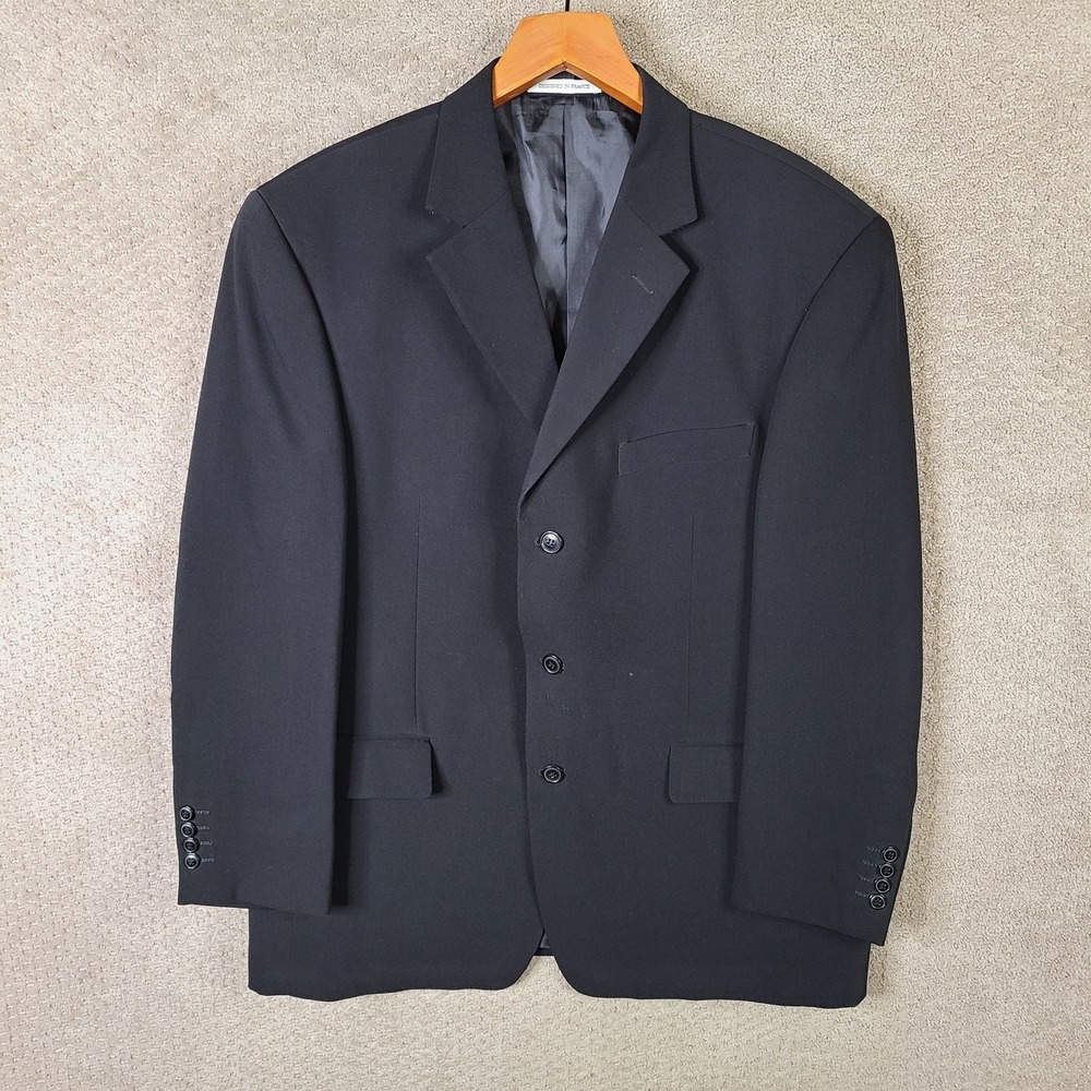 Angelo Rossi Jacket Men 46R Black Blazer Polyester Super 150s 3 Button Suit Coat